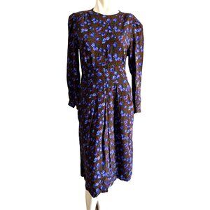 Vintage Floral Dress Sz Small Green & Blue Fit & Flare 3/4 Sleeve by Breli Origi